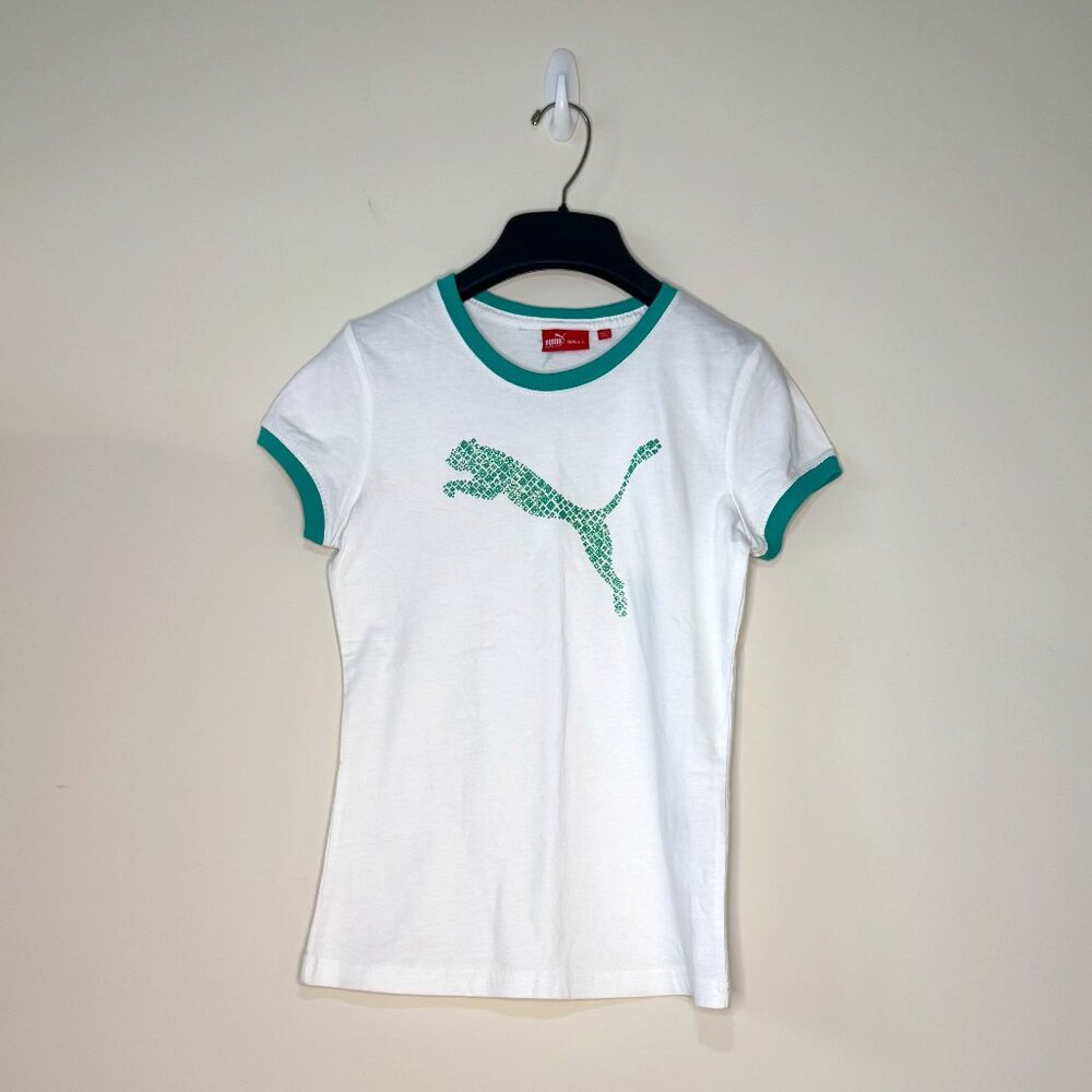 NWOT Puma White and Teal Green Short-Sleeved T-Shirt Girl’s Large